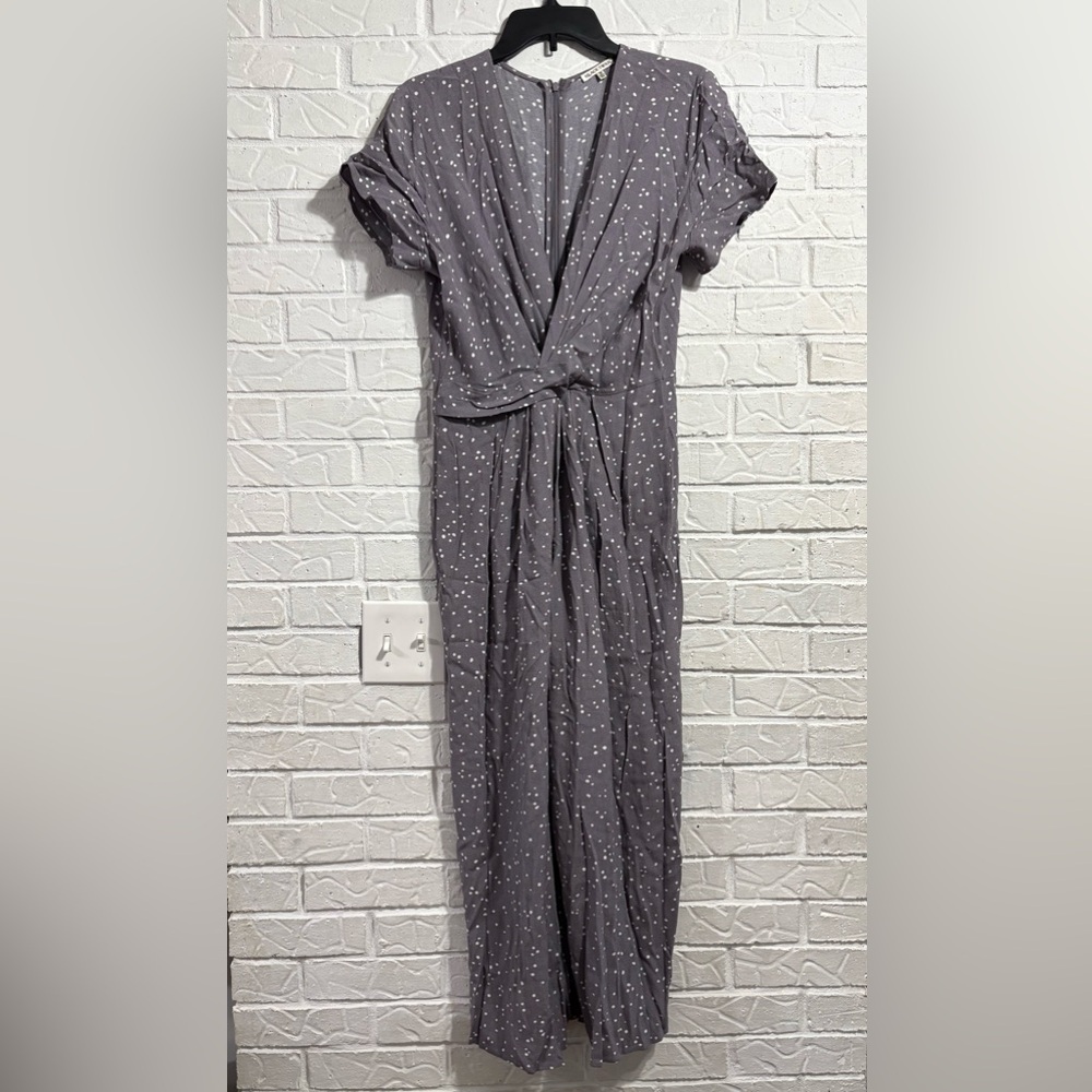 Black Swan Gray Jumpsuit with White Dots Faux Wrap Style Summer Spring Fall